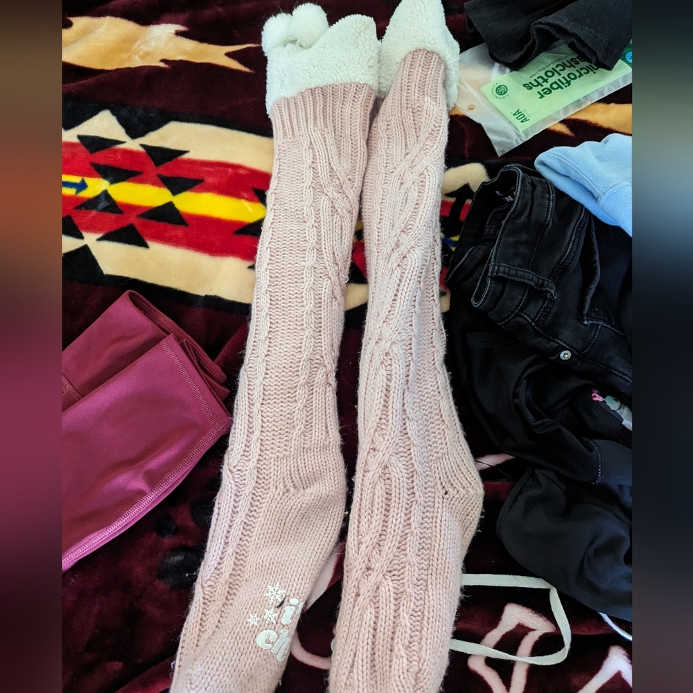 Pink brand long fuzzy socks